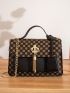 Graphic Print Tassel Decor Chain Satchel Bag