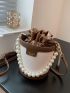 Mini Croc Embossed Faux Pearl Decor Bucket Bag