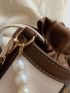 Mini Croc Embossed Faux Pearl Decor Bucket Bag