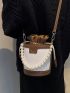 Mini Croc Embossed Faux Pearl Decor Bucket Bag