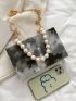 Mini Faux Pearl Decor Marble Pattern Box Bag