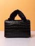 Mini Fuzzy Croc Embossed Flap Square Bag