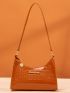 Minimalist Croc Embossed Baguette Bag