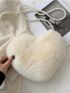 Fluffy Heart Faux Pearls Decor Crossbody Bag