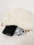 Fluffy Heart Faux Pearls Decor Crossbody Bag