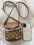 Mini Letter Graphic Faux Pearl Decor Satchel Bag
