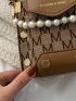 Mini Letter Graphic Faux Pearl Decor Satchel Bag