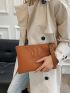 Studded Decor Croc Embossed Wristlet Bag