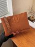 Studded Decor Croc Embossed Wristlet Bag