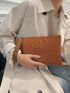 Studded Decor Croc Embossed Wristlet Bag