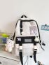 Colorblock Release Buckle Decor Backpack With Cartoon Bag Charm