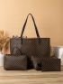 4pcs Twilly Scarf Decor Geometric Pattern Shoulder Tote Bag Set
