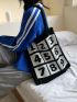 Letter Graphic Knitting Design Shopper Bag