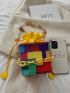 Mini Houndstooth Graphic Drawstring Chain Satchel Bag