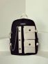 Pocket Detail Chain Decor Backpack