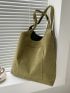 Pocket Front Corduroy Shoulder Tote Bag