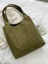 Pocket Front Corduroy Shoulder Tote Bag
