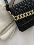 Mini Chain Decor Quilted Flap Satchel Bag
