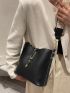 Snap Button Crossbody Bucket Bag