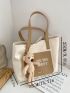 Letter Graphic Bear Charm Tote Bag