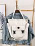 Letter Patch Release Button Detail Tote Bag