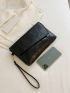 Crocodile Embossed Flap Clutch Bag With Wristlet
