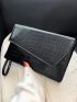 Crocodile Embossed Flap Clutch Bag With Wristlet
