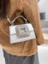 Metallic Crocodile Embossed Rhinestone Decor Satchel Bag