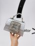 Metallic Crocodile Embossed Rhinestone Decor Satchel Bag