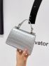 Metallic Crocodile Embossed Rhinestone Decor Satchel Bag