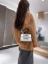 Metallic Crocodile Embossed Rhinestone Decor Satchel Bag
