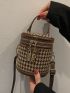 Mini Houndstooth Pattern Bucket Bag