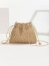 Rhinestone Decor Drawstring Bucket Bag