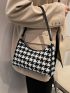 Houndstooth Graphic Baguette Bag