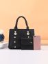 Studded Decor Top Handle Bag With Small Wallet
