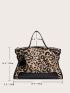 Leopard Studded Decor Shoulder Tote Bag