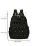 Quilted Studded Decor Functional Backpack With Bag Charm