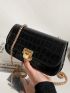 Crocodile Embossed Flap Chain Square Bag