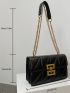 Quilted Metal Decor Flap Chain Square Bag