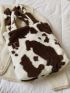 Colorblock Cow Pattern Fluffy Tote Bag