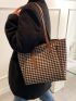 Houndstooth Knot Detail Shoulder Tote Bag