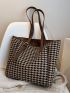 Houndstooth Knot Detail Shoulder Tote Bag