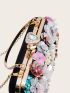 Mini Flower & Bead Decor Top Handle Chain Box Bag