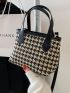 Mini Houndstooth Pattern Top Handle Bag