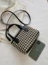 Mini Houndstooth Pattern Top Handle Bag