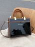 Letter Graphic Artificial Patent Leather Square Bag