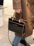Letter Graphic Artificial Patent Leather Square Bag