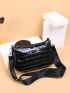 Crocodile Embossed Square Bag With Coin Purse
