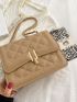 Quilted Metal Lock Chain Square Bag