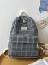 Plaid Pattern Letter Patch Classic Backpack